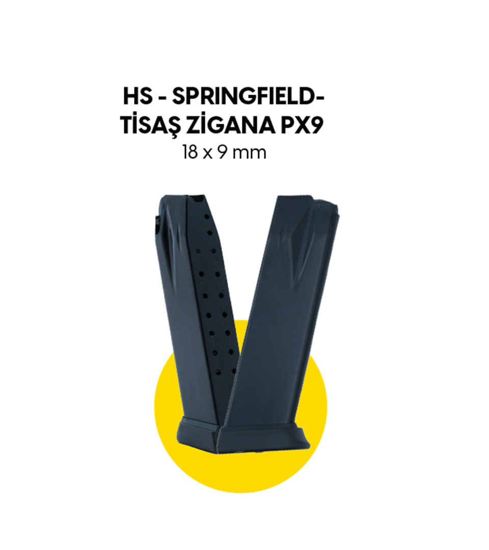 HS Springfield PX9 magazine - 18x9mm with precision witness holes and silent loading technology